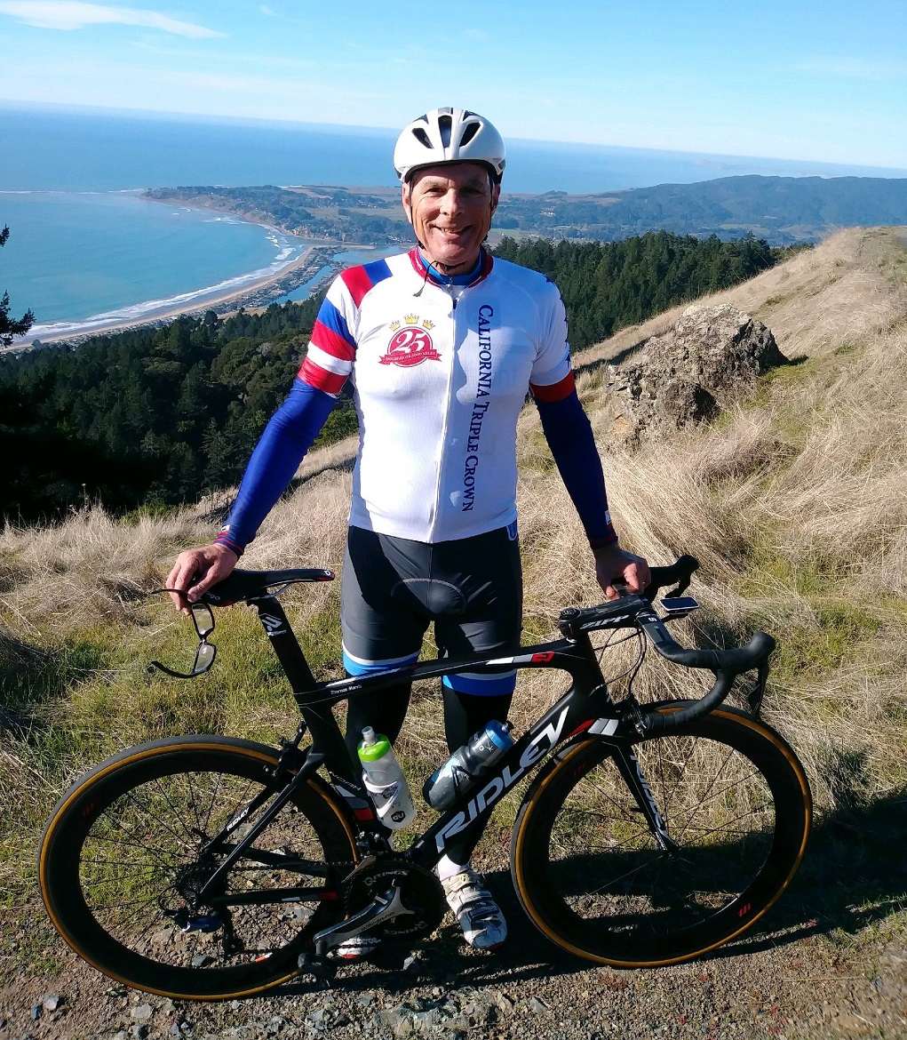 Tom Morris with his 25 Double Century Jersey on Mt. Tam